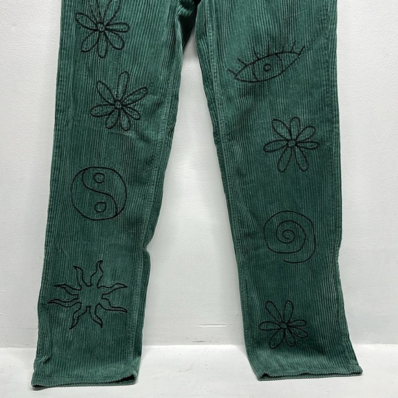 PacSun Corduroy Pants 90s Boyfriend Embroidered Floral Evil Eye Green New 27 - Picture 4 of 9